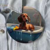 Badge Rond 15,2 Cm Dachshund Bathtime Fun (En situation)