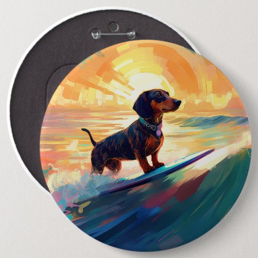 Badge Rond 15,2 Cm Dachshund Beach Surf Peinture (Devant & derrière)