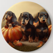 Badge Rond 15,2 Cm Dachshund Chiot Automne Citrouille de plaisir (Devant)