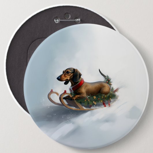Badge Rond 15,2 Cm Dachshund hiver neige de Noël (Devant & derrière)