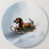 Badge Rond 15,2 Cm Dachshund hiver neige de Noël (Devant)