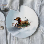 Badge Rond 15,2 Cm Dachshund hiver neige de Noël (En situation)