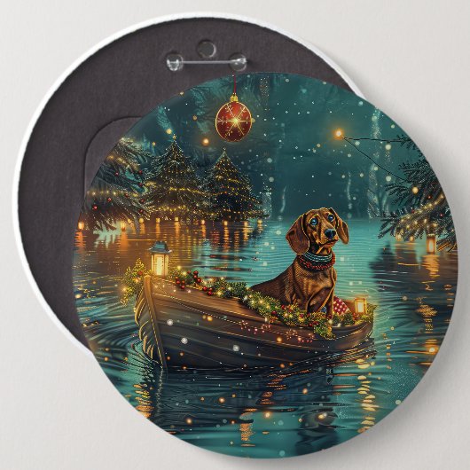 Badge Rond 15,2 Cm Dachshund Noël Festive Voyage (Devant & derrière)