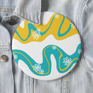 Badge Rond 15,2 Cm Daisy Groove - Turquoise et jaune