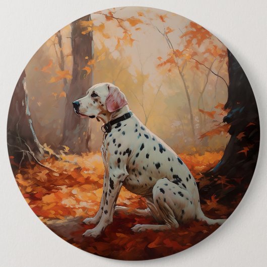 Badge Rond 15,2 Cm Dalmatien en automne Feuilles automne Inspirer (Devant)