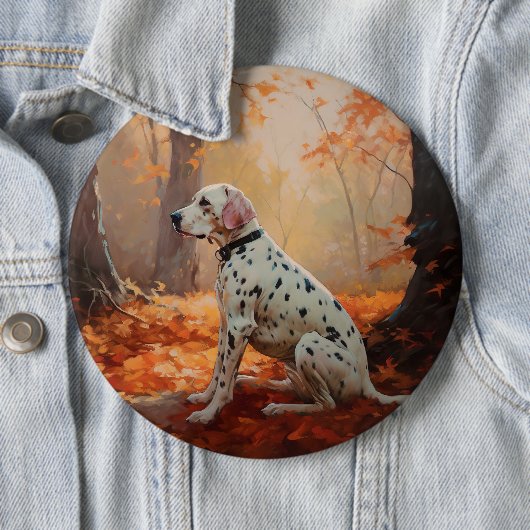 Badge Rond 15,2 Cm Dalmatien en automne Feuilles automne Inspirer (En situation)