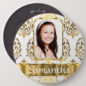 Badge Rond 15,2 Cm Damas blanc et or (Devant & derrière)