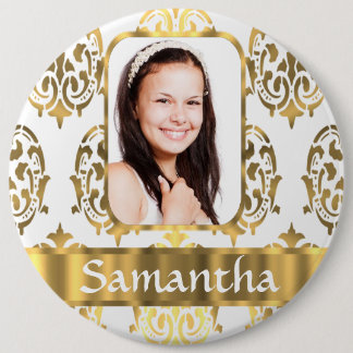 Badge Rond 15,2 Cm Damas blanc et or