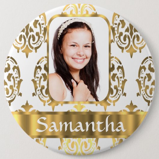 Badge Rond 15,2 Cm Damas blanc et or (Devant)