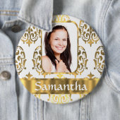 Badge Rond 15,2 Cm Damas blanc et or (En situation)