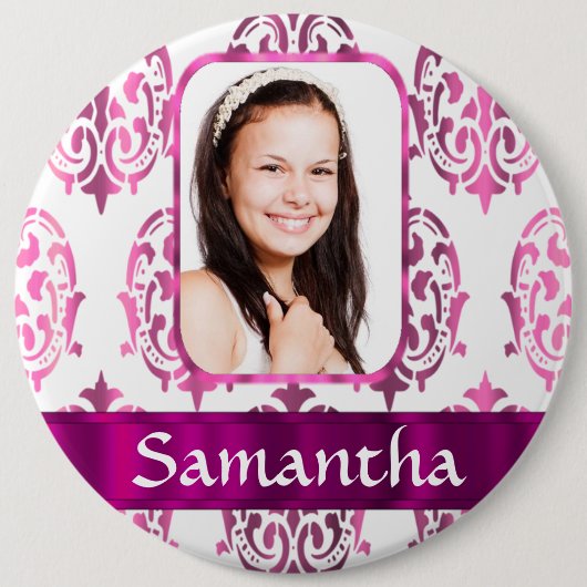 Badge Rond 15,2 Cm Damas blanc et rose (Devant)