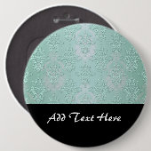 Badge Rond 15,2 Cm Damas bleu sarcelle pastel vert (Devant & derrière)
