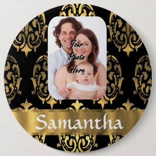 Badge Rond 15,2 Cm Damas noir et or