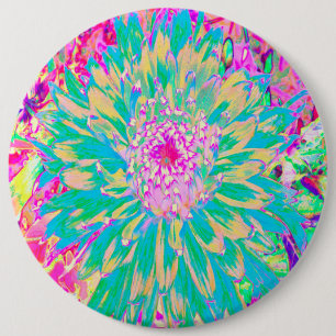 Badge Rond 15,2 Cm Décor Turquoise vert et rose chaud Dahlia Flower