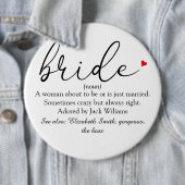 Badge Rond 15,2 Cm Définition de la mariée de script, douche de maria (En situation)