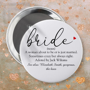 Badge Rond 15,2 Cm Définition de mariée de script, douche de mariée,
