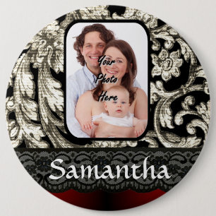 Badge Rond 15,2 Cm Dentelle noire et damas