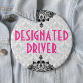 Badge Rond 15,2 Cm Design floral élégant rose noir et gris rétro (En situation)