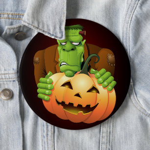 Badge Rond 15,2 Cm Dessin de Frankenstein Monster avec Citrouille