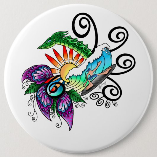 Badge Rond 15,2 Cm Dessin de Surfer Dude (Devant)