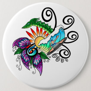 Badge Rond 15,2 Cm Dessin de Surfer Dude