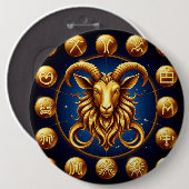 Badge Rond 15,2 Cm Dessin Zodiaque Capricorne Doré (Devant & derrière)