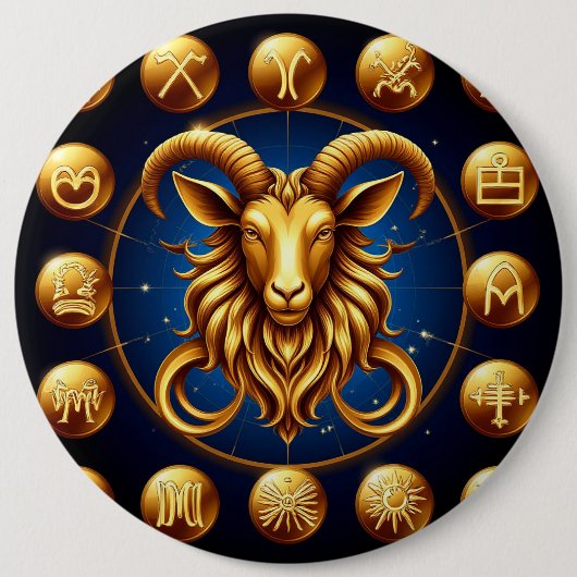 Badge Rond 15,2 Cm Dessin Zodiaque Capricorne Doré (Devant)