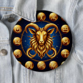 Badge Rond 15,2 Cm Dessin Zodiaque Capricorne Doré (En situation)