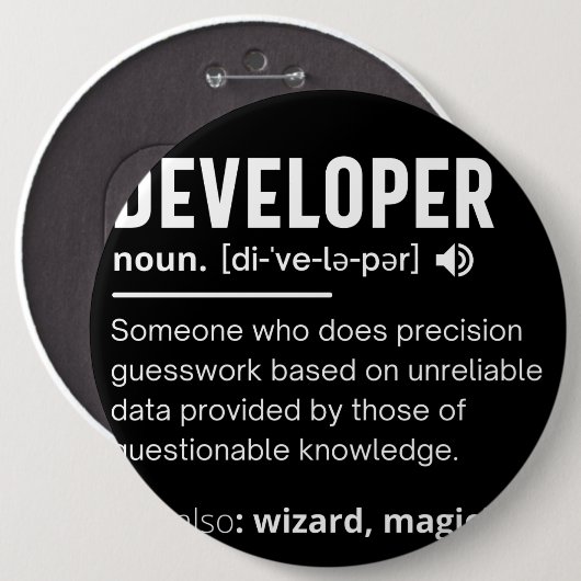 Badge Rond 15,2 Cm Developer Dictionary Definition Funny developers (Devant & derrière)