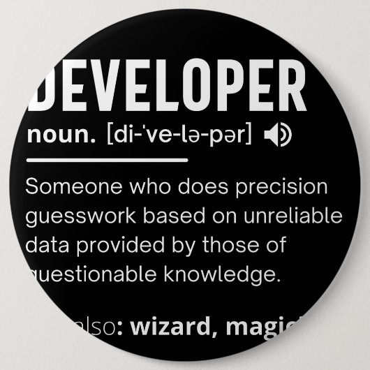 Badge Rond 15,2 Cm Developer Dictionary Definition Funny developers (Devant)