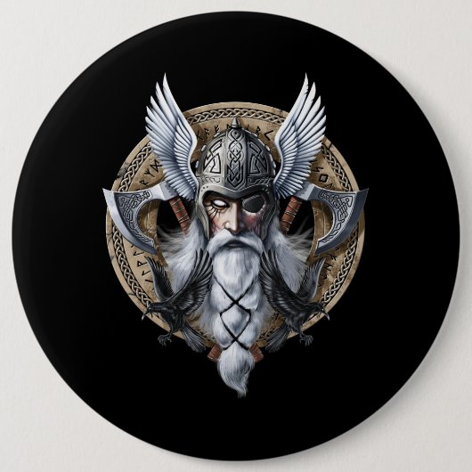 Badge Rond 15,2 Cm Dieu guerrier Norse Odin (Devant)