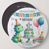 Badge Rond 15,2 Cm Dinosaur Dino 1ère fête d'anniversaire (Devant & derrière)