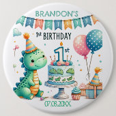 Badge Rond 15,2 Cm Dinosaur Dino 1ère fête d'anniversaire (Devant)