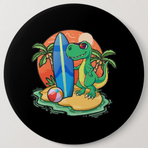 Badge Rond 15,2 Cm Dinosaure de surf Funny Plage Vacances Graphe anim