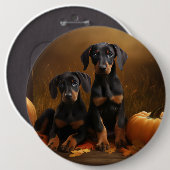 Badge Rond 15,2 Cm Doberman Chiot Automne Citrouille de plaisir (Devant & derrière)