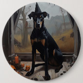 Badge Rond 15,2 Cm Doberman Citrouille Halloween effroi (Devant)