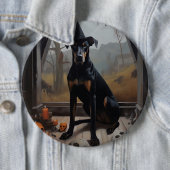 Badge Rond 15,2 Cm Doberman Citrouille Halloween effroi (En situation)