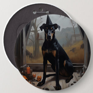 Badge Rond 15,2 Cm Doberman Citrouilles Halloween Épouvantable