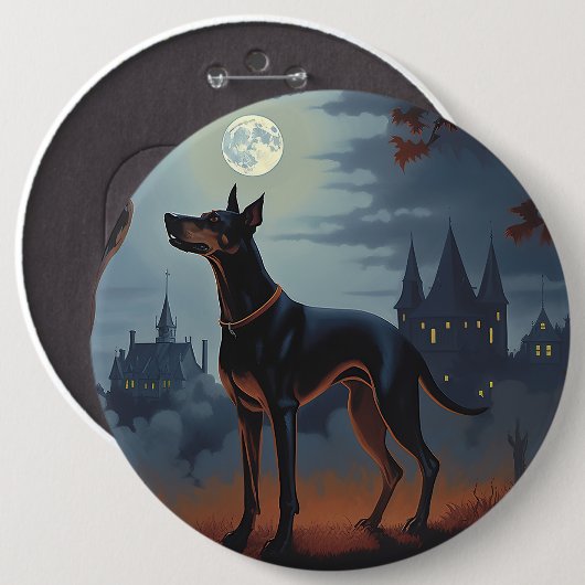 Badge Rond 15,2 Cm Doberman Halloween Épouvantable (Devant & derrière)