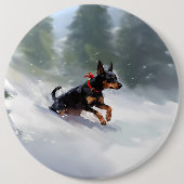 Badge Rond 15,2 Cm Doberman Pinscher neige de Noël hiver (Devant)