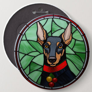 Badge Rond 15,2 Cm Doberman Pinscher Vitrail Noël