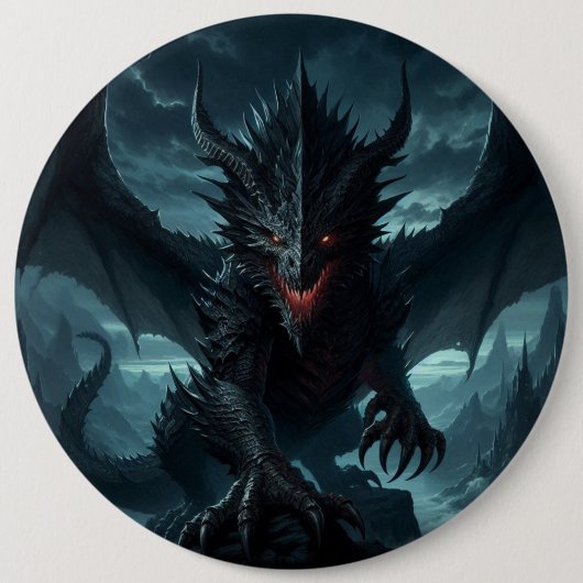 Badge Rond 15,2 Cm Dragon sombre et médiéval (Devant)