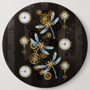Badge Rond 15,2 Cm Dragonflies de Steampunk sur arrière - plan rayé b