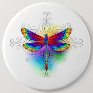 Badge Rond 15,2 Cm Dragonfly en arc-en-ciel