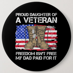 Badge Rond 15,2 Cm Drapeau Américain Fier Fille D'Un Vétéran Militair
