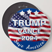 Badge Rond 15,2 Cm Drapeau de Trump Vance 2024 Save America (Devant & derrière)