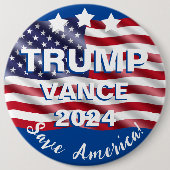Badge Rond 15,2 Cm Drapeau de Trump Vance 2024 Save America (Devant)