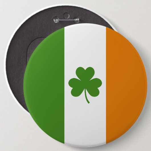 Badge Rond 15,2 Cm Drapeau irlandais de la Saint Patrick avec Shamroc (Devant & derrière)