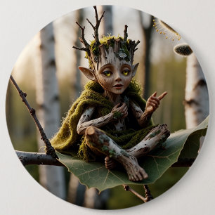 Badge Rond 15,2 Cm Druide Barde Fée sur un Bouleau