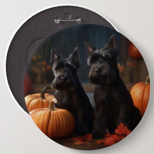 Badge Rond 15,2 Cm Écossais Terrier Chiot Automne Citrouille délice (Devant & derrière)